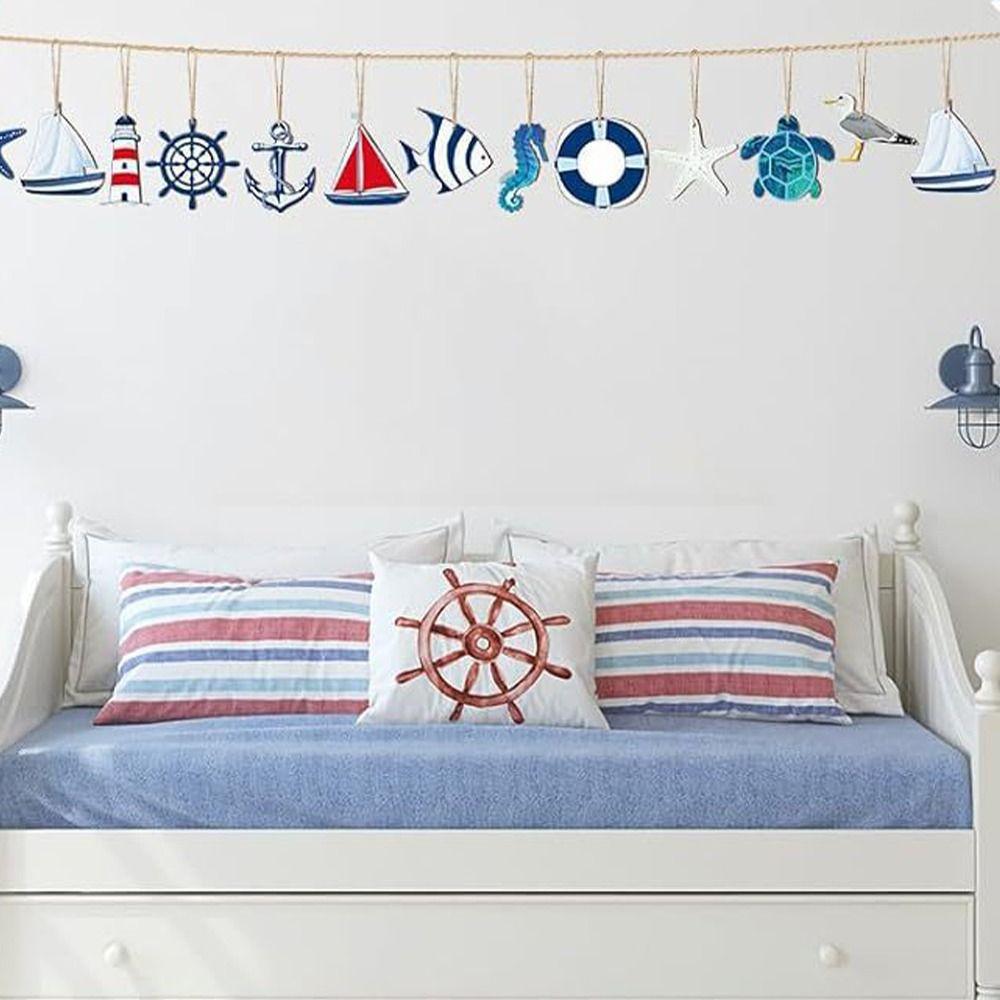 24pcs Wooden Sea Animals Hanging Ornament Ocean Themed Signs Decorations  for Wall Tropical Bar