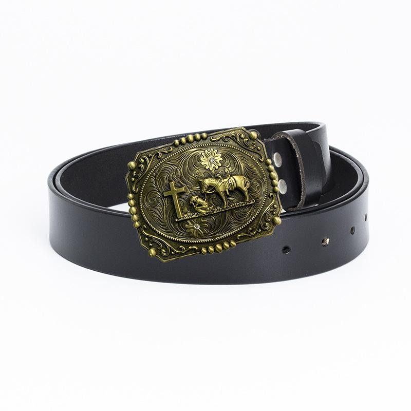 Ремень Western Cowboy Horse Cross из цельной коровьей кожи в винтажном стиле