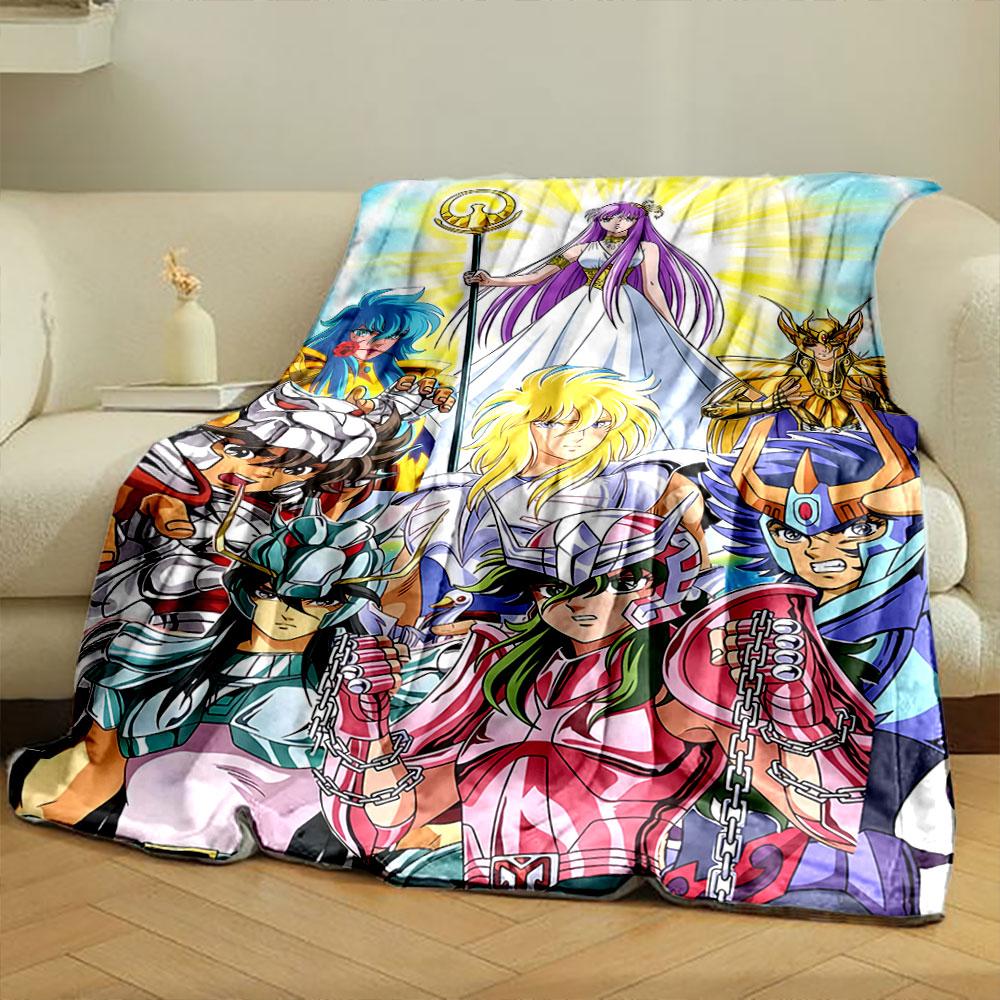 Armored characters with a central figure in white, glowing background. for all seasons blanket lunch break throw gift