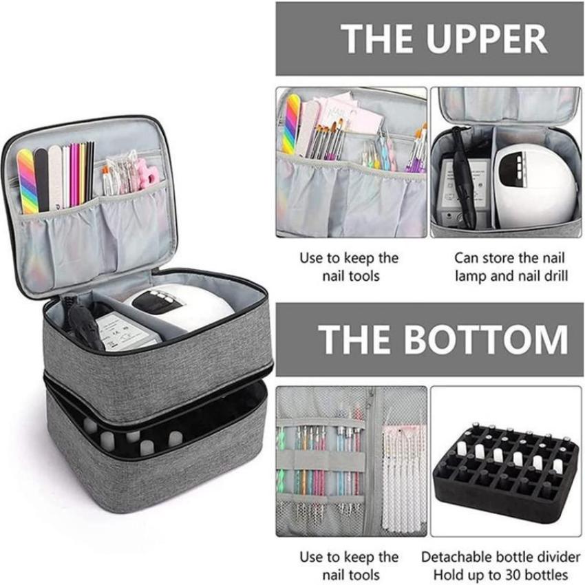 Большой вместительный органайзер для лака для ногтей, чехол для переноски, двухслойная лампа для сушки ногтей, кисть для дизайна ногтей, дрель для ногтей, коробка-органайзер для лака для ногтей