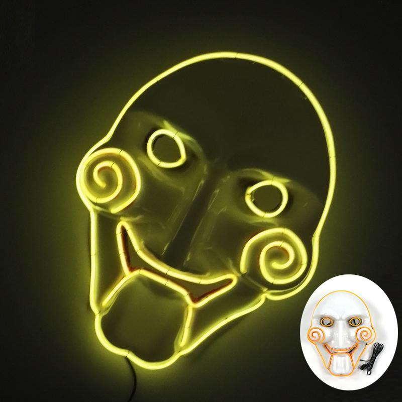 LED Light Up Chainsaw Crying Mask Carnival Halloween Dance Cosplay Jigsaw Killer Disguise Mask Glowing Movie Major Creepy Mask