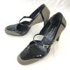 Italy High Heel Pumps Leather Women’s 36C 23.0 Black Beige(USED)
