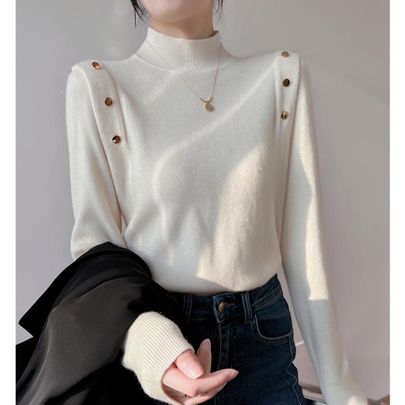 Модный элегантный однотонный вязаный свитер с полувысоким воротом для женщин, осенний повседневный облегающий свитер с длинным рукавом для женщин, топы, зимние теплые базовые трикотажные изделия 24880