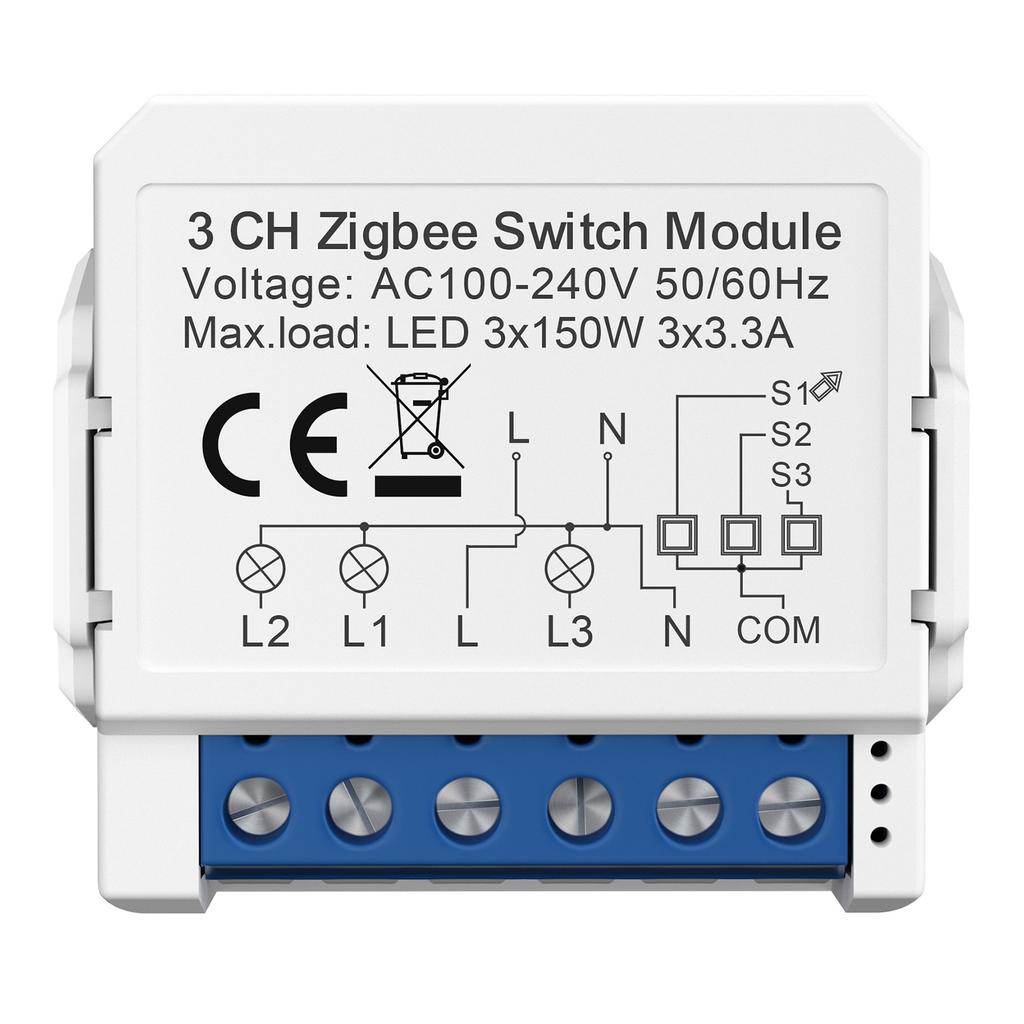 ZWSM16 3 Gang Zigbee 2-Way Switch Module Tuya Mini Remote Control Smart Circuit Breaker