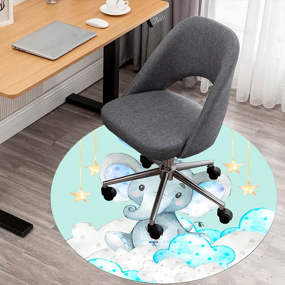 1pc Elephant Clouds Round Chair mat Area Rug - Non-Slip, Floor Mat for Office, Bedroom, home decor Christmas Gift p0811183