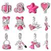 925 Silver Fashion Pink Princess Skirt Bag Lipstick Charms Beads Fit 3mm 925 Bracelet DIY Jewelry Birthday Gift