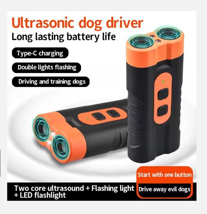 2025 Двойной ультразвуковой отпугиватель собак USB-устройство для дрессировки собак Мощное устройство против лая со светодиодным фонариком