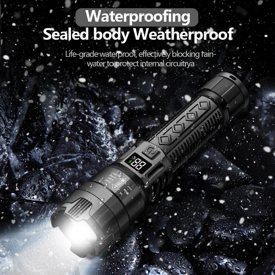 P900 Super Bright LED Flashlight Zoom Tactical Torch Built-in Battery USB Rechargeable Waterproof Lamp Ultra Bright Lantern