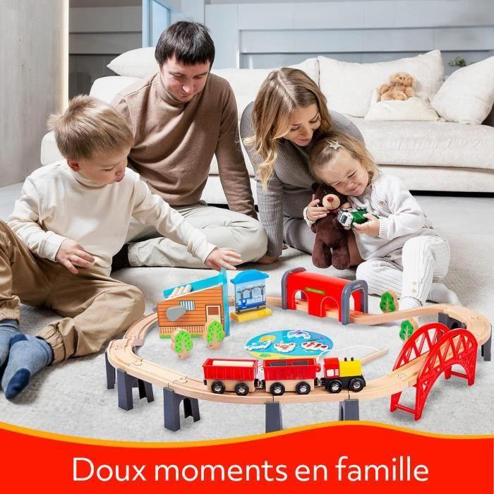 Деревянная железная дорога Kinderplay GS6151 – поезд, рельсы и транспортные средства – полный набор 213 см – детская игрушка от 3 лет