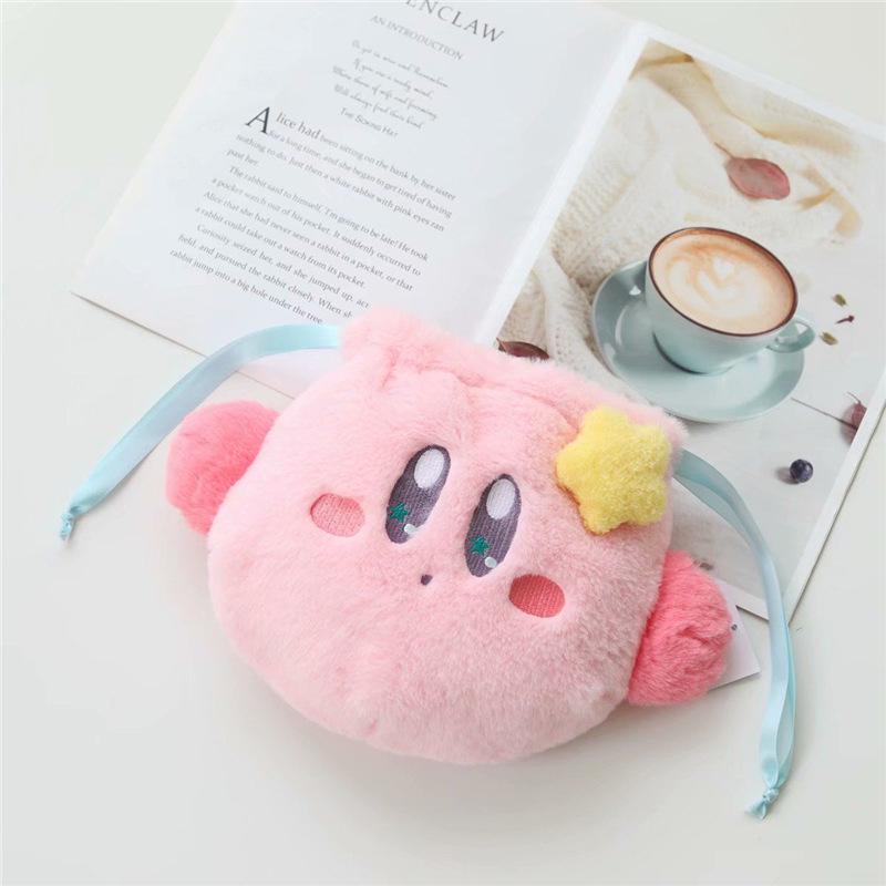 Japanese Kirby Plush Drawstring Pouch - Cute, Pink Cartoon Storage Bag for Girls