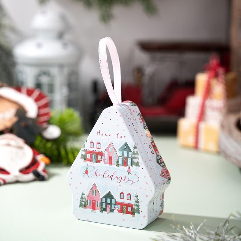 Рождественская жестяная коробка, Металлические банки для печенья с крышками, Жестяная коробка для рождественских открыток, Контейнеры для хранения конфет в форме домика для подарков, Праздничная подарочная коробка