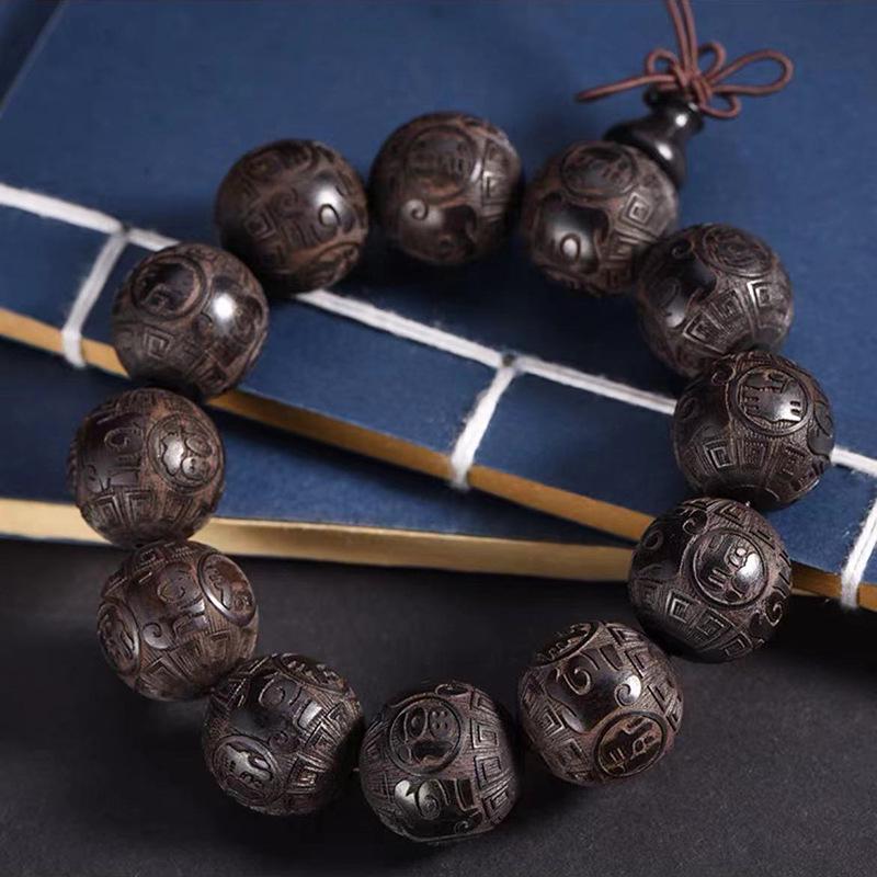 Браслет из бусин из черного сандалового дерева с лазерной гравировкой, с благоприятными облаками и дизайном «Намо Амитабха Будда»