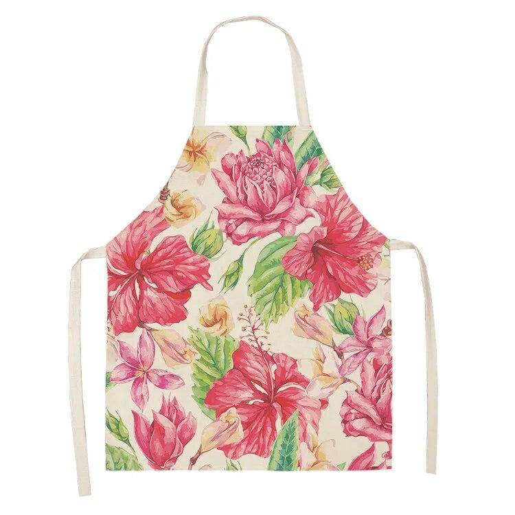 Home Decor Kitchen Dining Room Cooking Bib Aprons Linen Floral Pattern Women's Aprons