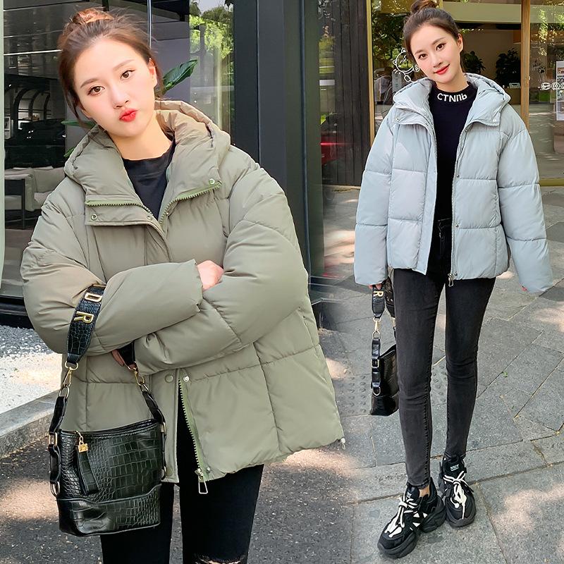 Fashion short autumn and winter cotton clothes women's small thickened loose hooded simple student bread clothes