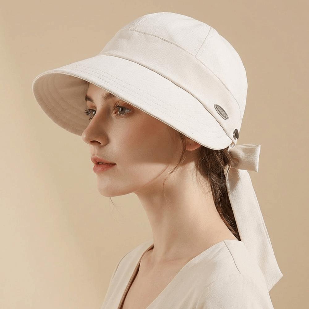 Solid Color Wide Brim Bucket Hat Ribbon Peaked Cap Foldable Women Sun Hat Outdoor