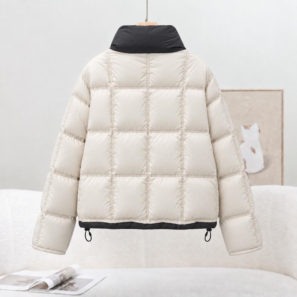 Contrasting color splicing stand-up neck cotton clothes women's short loose thickened warm bread clothes small jacket tide