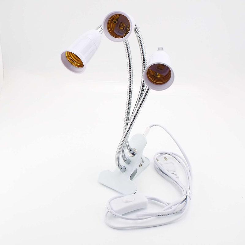 Гибкий держатель настольной лампы на 360 градусов, 3 головки, разъем E27, цокольный светильник с кабелем включения и выключения для светодиодных ламп для выращивания растений