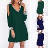 Women's Solid Color Sequin Stitching V-neck Cold Shoulder Sleeve Casual Dress