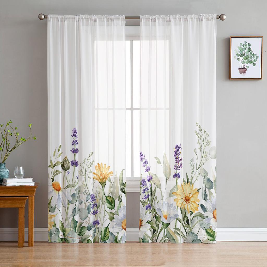 Abstract Purple Flower Chiffon Sheer Curtains for Living Room Bedroom Home Decoration Window Voile Tulle Curtain Drapes