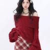 One-word Shoulder Sweater Women's Autumn and Winter New Gentle and Loose High-end Knitted Sweater Pullover Twist Top
