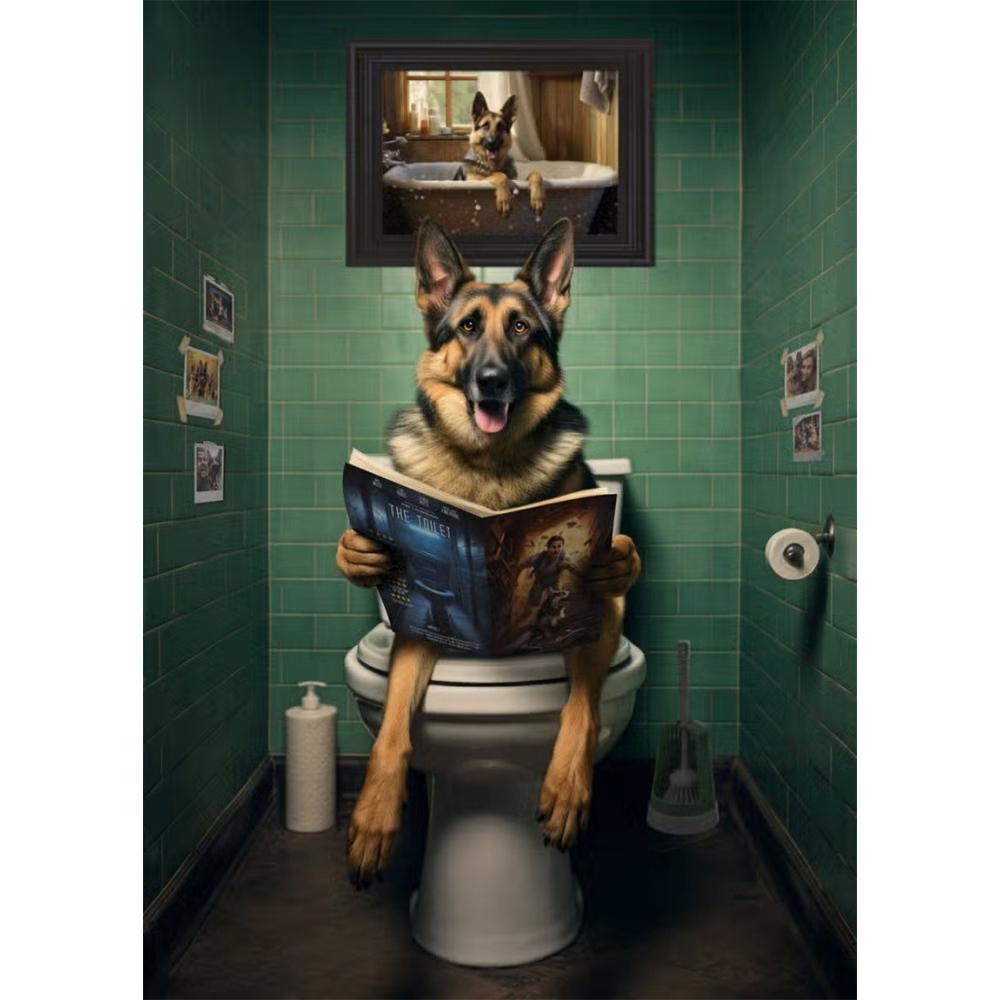 Собака сидит на унитазе и читает газету 5D DIY Алмазная живопись Вышивка крестом Полная выкладка Круглая вышивка Домашний декор Подарки