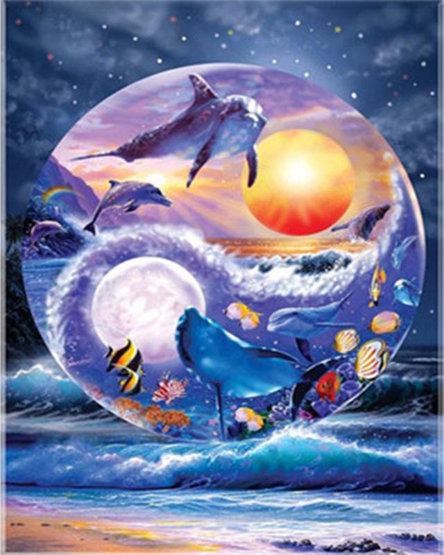 Алмазная картина, полная круглая квадратная дельфины, 5D DIY, Алмазная вышивка, вышивка крестиком, морской пейзаж, стразы, мозаика, настенное искусство