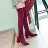 Флисовые ботфорты детские 2025 зима новая корейская версия толстый каблук тонкие эластичные сапоги сапоги женская обувь тренд