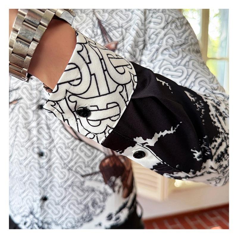 Весенняя роскошная изысканная рубашка с цифровым принтом, мужская мода, не требующая глажки, рубашки с длинным рукавом, высокое качество, повседневная одежда для ночного клуба, вечеринка