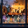 Waterproof Holiday Window Film Halloween Clings, Pumpkins Skeletons Ghosts And Bats Print Decorative Indoor Outdoor Glass Ornaments