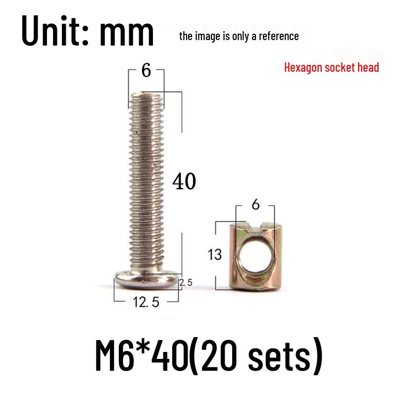 Никелированный винт-кроватный винт с шестигранным шлицем Phillips и гайка, M6/M8