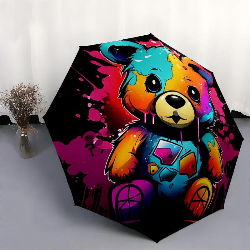 1pc Colorful Bear Automatic Open/Close Umbrella Sturdy Iron Frame, Compact Travel Umbrella,lightweight & Durable Everyday Carry a0829050