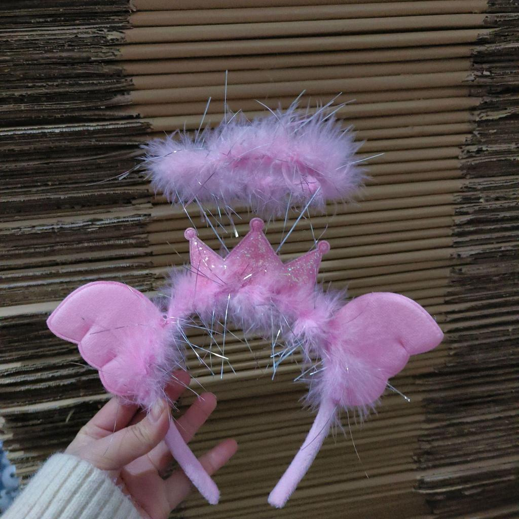 Angel Halo Glow Headband with Fairy Wings - Feather & Silk Christmas Hair Accessory