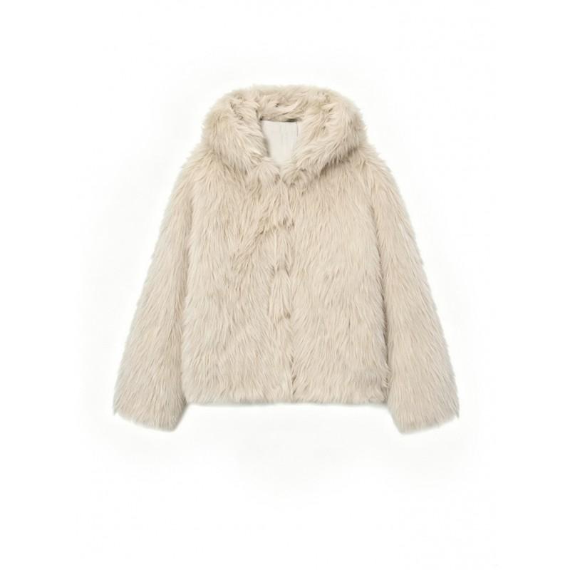 Womens Winter Faux Fur Hooded Jacket Loose Short Warm Streetwear Coat