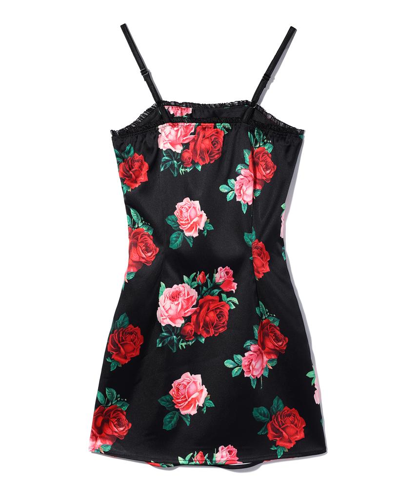 Yuhee Satin Flower Pattern Dress Black