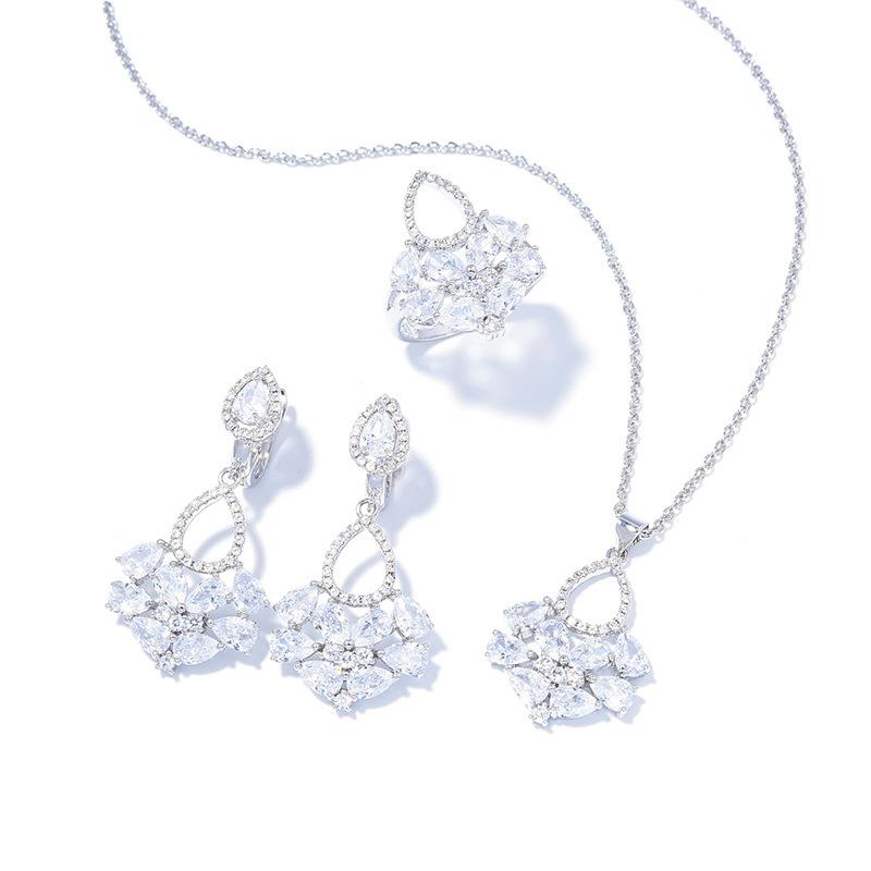 Изысканное фиолетовое ожерелье из циркона, серьги, кольца, комплект ювелирных изделий, роскошный комплект из трех предметов для девочки с супер-вспышкой циркона