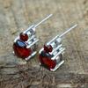 Серьги-гвоздики с красным гранатом,серьги из стерлингового серебра 925 пробы