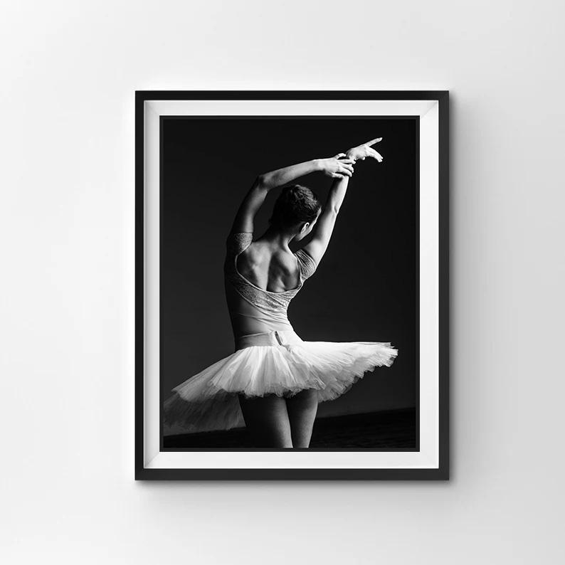 Черно-белые балетки для девочек, балерина, постеры и принты, танцовщица, холст, картина, настенная художественная картина, домашний декор для гостиной