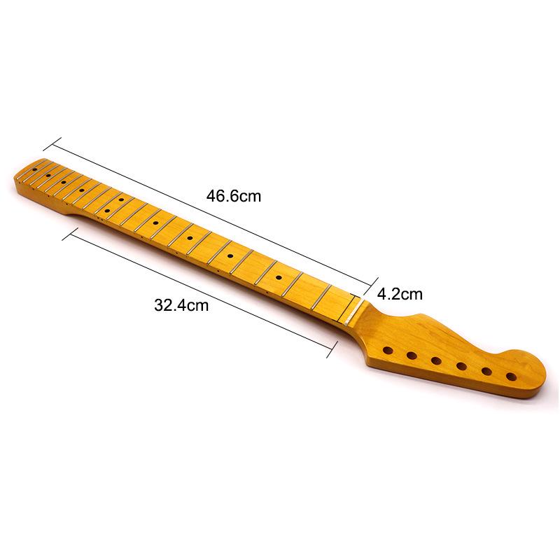 Left-Handed Electric Guitar Neck: 21 Frets, 6 Strings, Maple Wood, Bright Yellow Finish, DIY Modified Replacement.