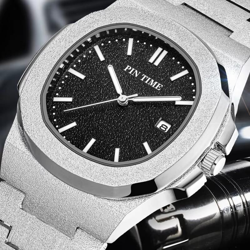 Матовая поверхность кварцевые часы мужские роскошные хип-хоп серебристо-голубые золотые часы мужские часы мужские Reloj Hombre Masculino