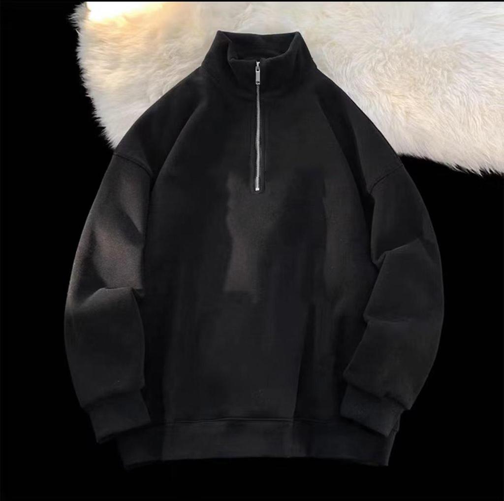 Мужская модная свободная вафельная толстовка с полумолнией и бархатной подкладкой для тепла осенью/зимой