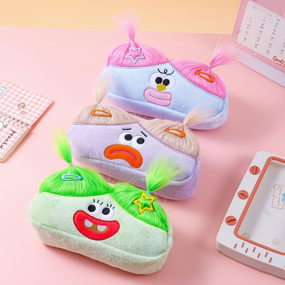 DIY Fluffy Hair Pencil Case Holder Stationery Storage Soft Plush Pen Bag Schools Supplies