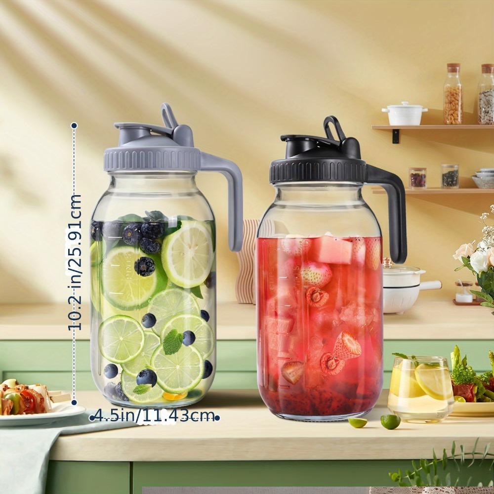 Glass Pitchers with Lid, Set of 2, 64OZ Leak-Proof Airtight Mason Jars, Wide Mouth Water Jugs for Cold Brew Coffee, Iced Tea, Milk, Food Storage