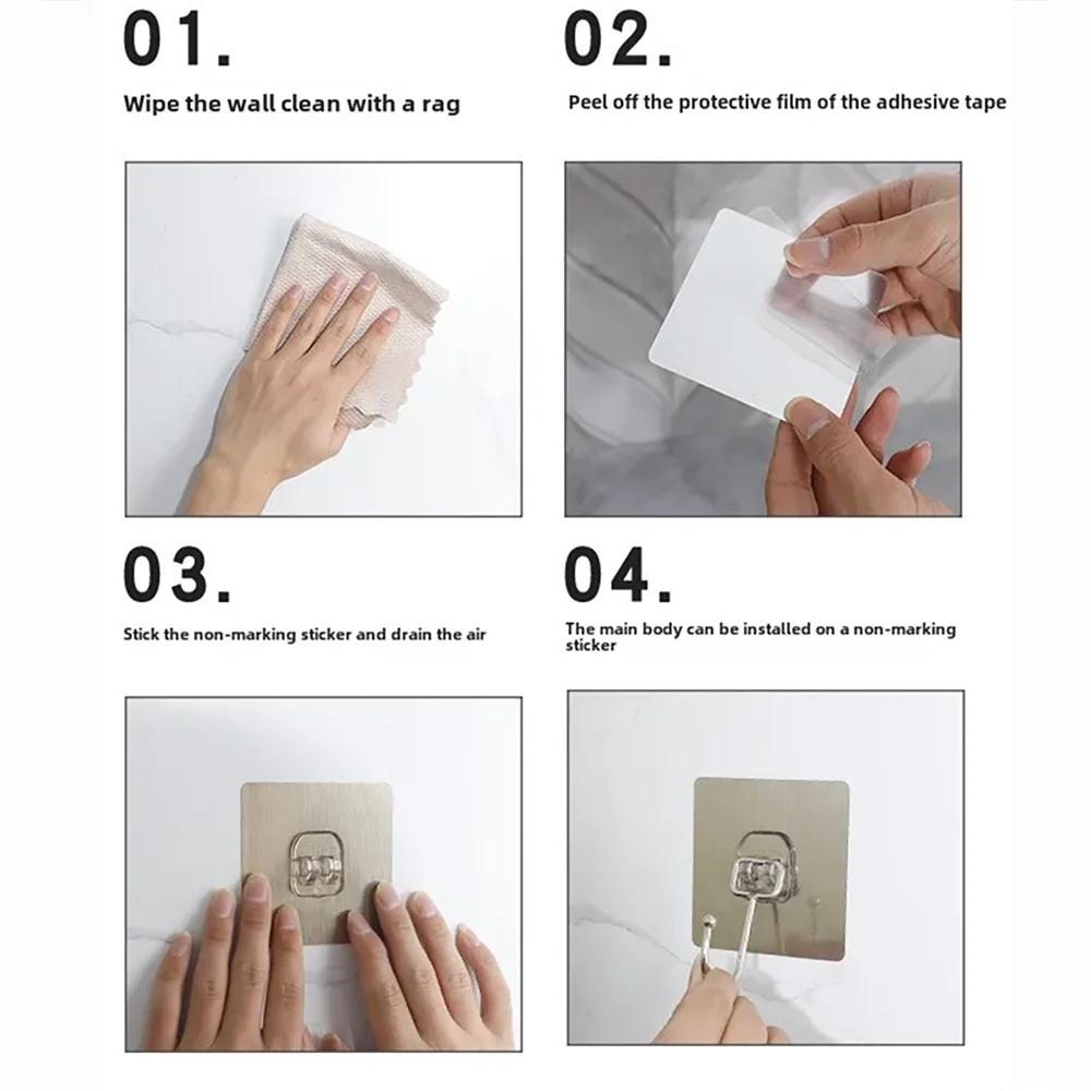 Большие прозрачные крючки из нержавеющей стали с сильной самоклеящейся основой, вешалка для хранения ключей для кухни, ванной комнаты, двери, стены, многофункциональная