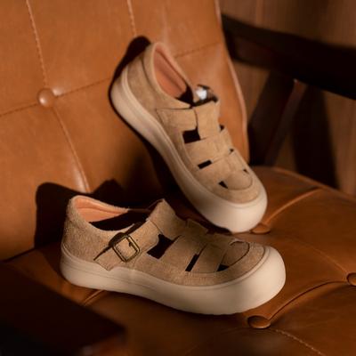 Дышащие сандалии женские новые летние баотоу на толстой подошве туфли-клетка из свиной кожи первого слоя одинарные туфли