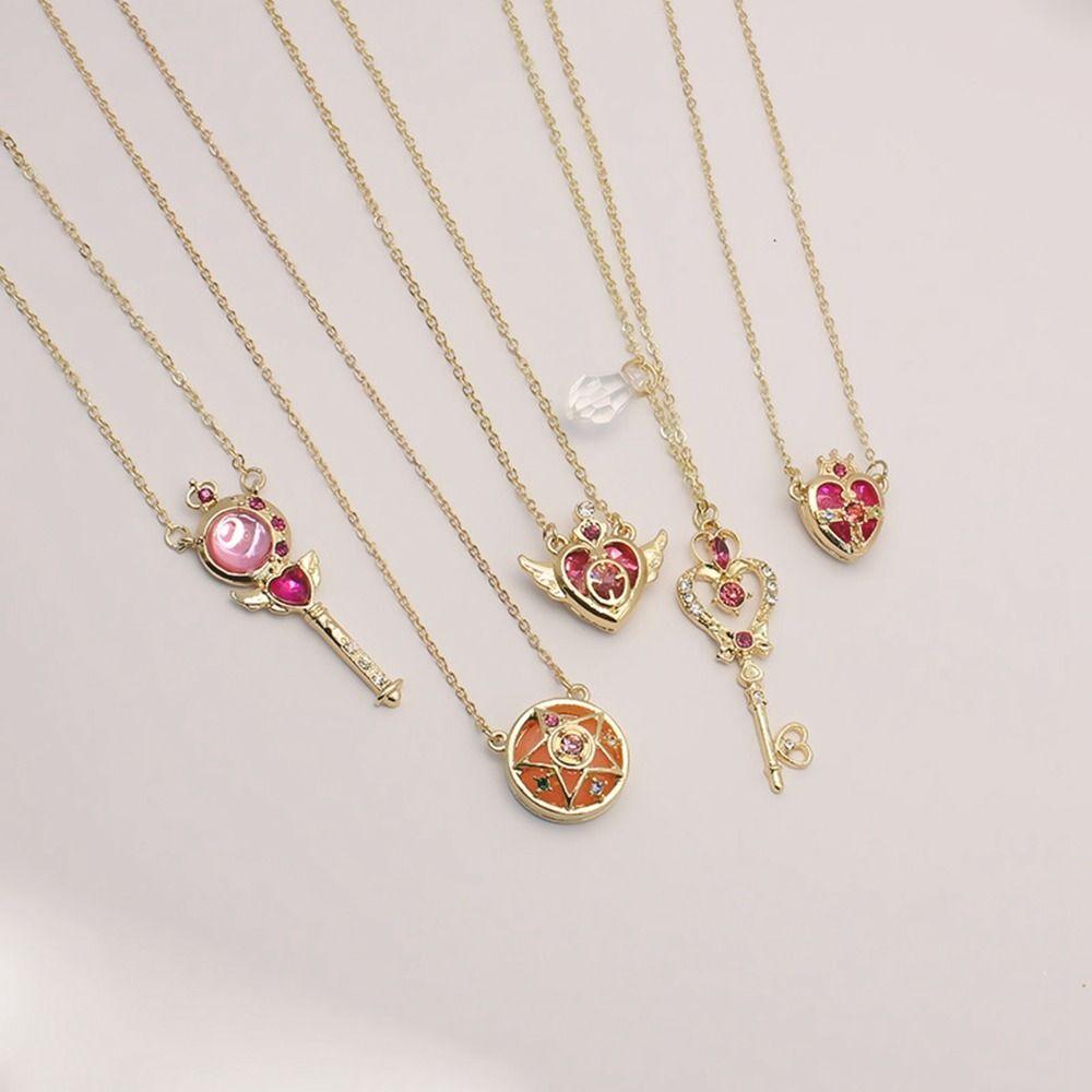 Girl Crystal Cosplay Pendant Necklace Cosplay Props Necklace Anime For Sailor Moon Loving Magic Wand Accessories