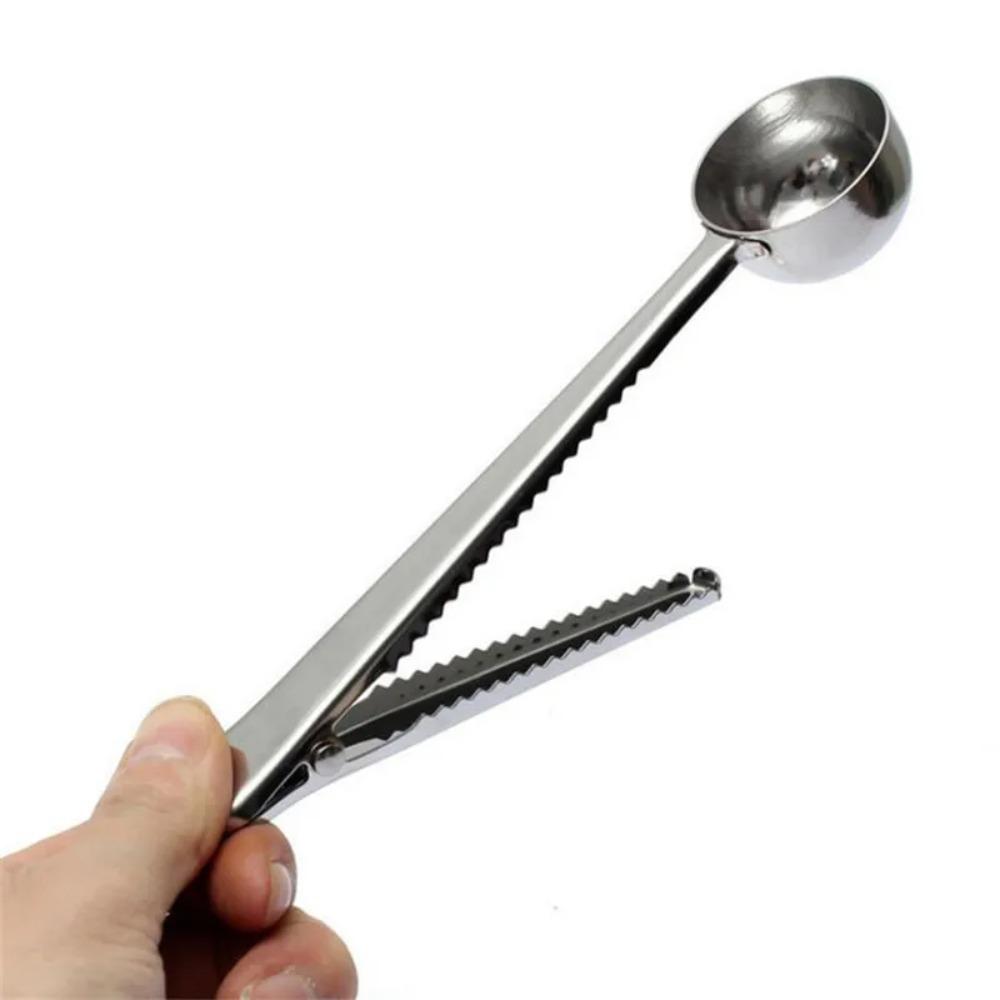 2-in-1 Multifunction Stainless Steel Coffee Scoop with Clip Coffee Tea Measuring Scoop 1Cup Ground Coffee Measuring Scoop Spoons