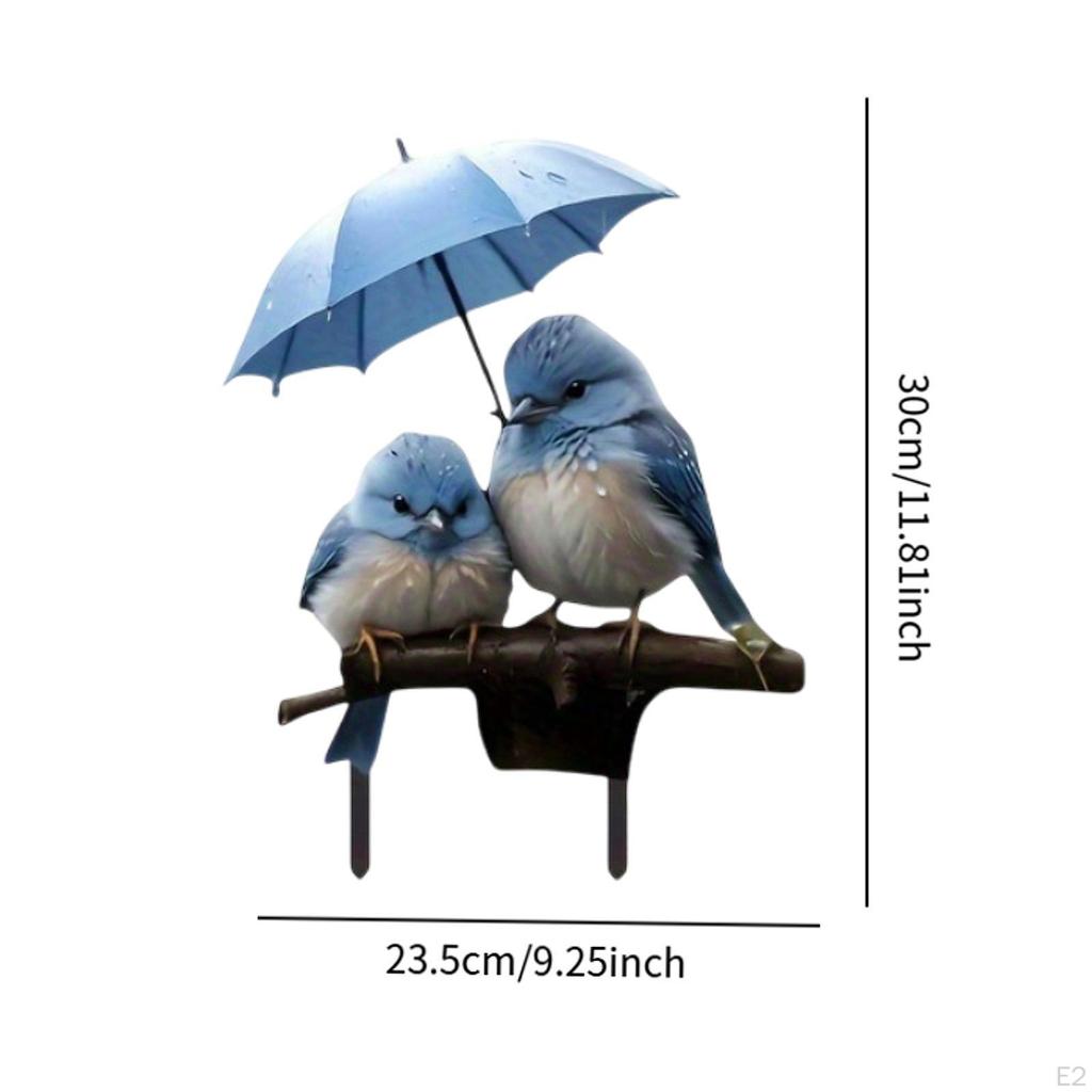 2D плоская синяя птица с зонтиком AN сцена садовый колышек цветочный горшок акрил простая установка