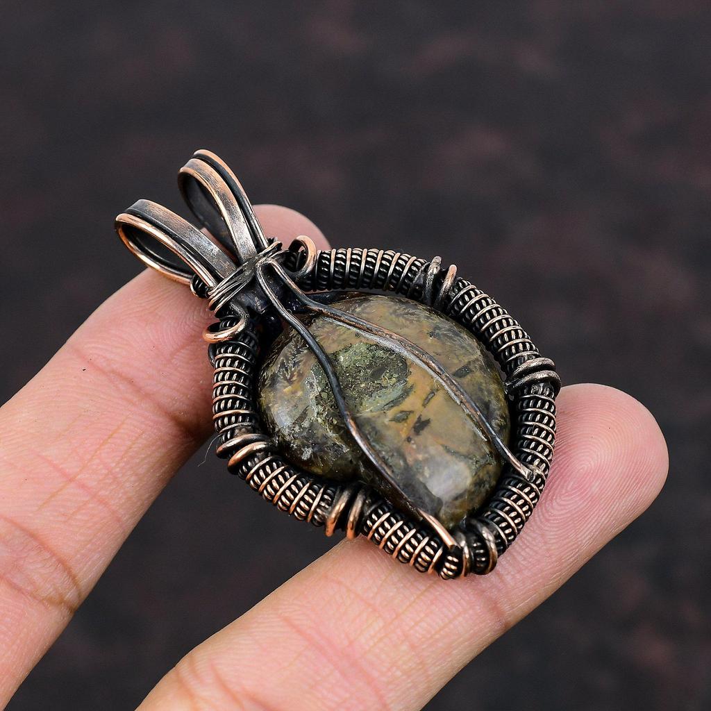 Ammonite Fossil Pendant Copper Wire Wrapped Jewelry Gemstone Copper Pendant Handmade Boho Jewelry Wire Wrapped Pendant Gift For Anniversary