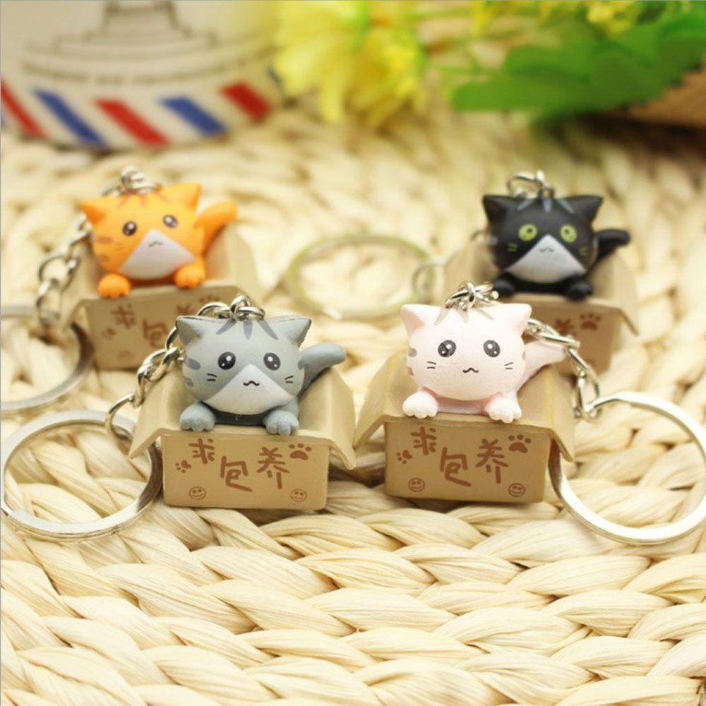 Cute Cartoon Ornaments Box Personality Little Cat Key Ring For Men Women Bag Charm Pendant Keychain