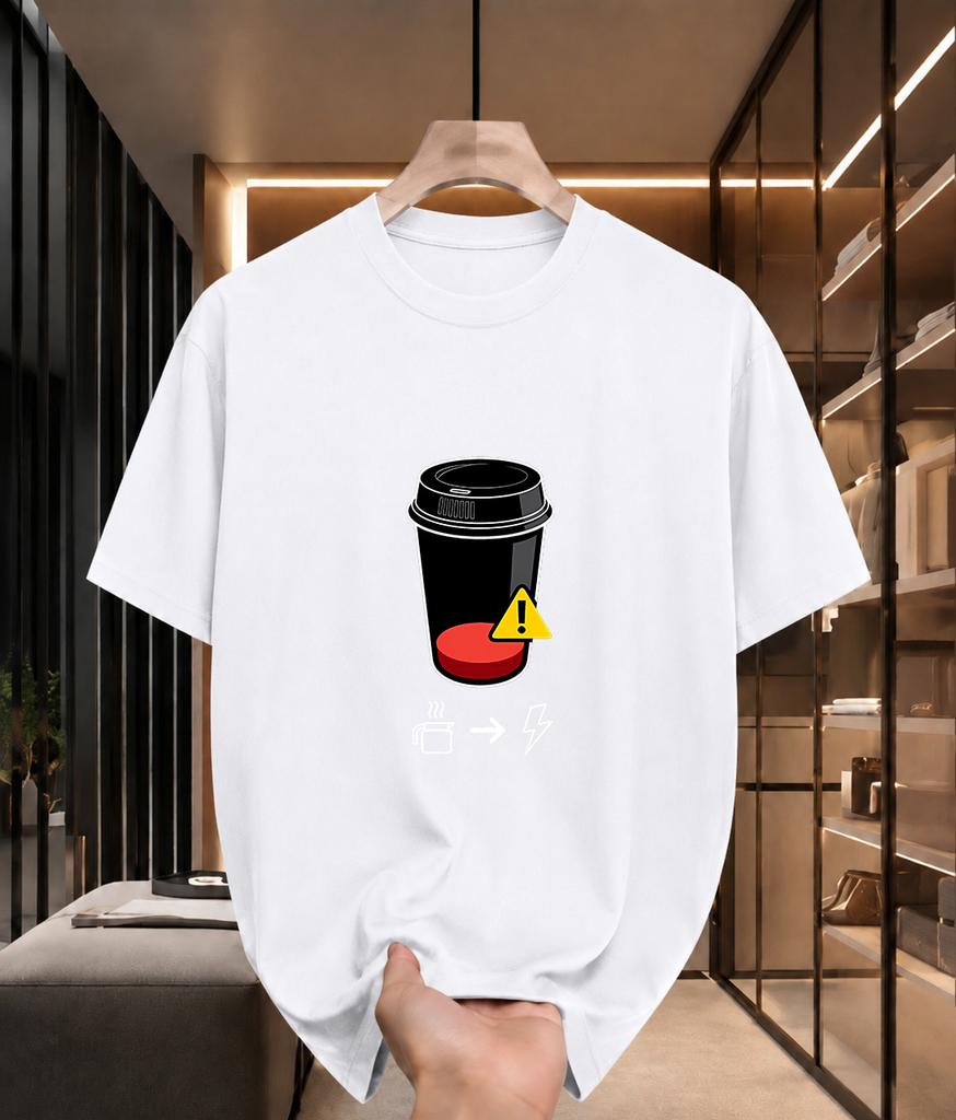 2026 New Arrival Pure Cotton Tshirt Funny Coffee To Lightning Warning Graphic Print Crew Neck Unisex Casual Short Sleeve